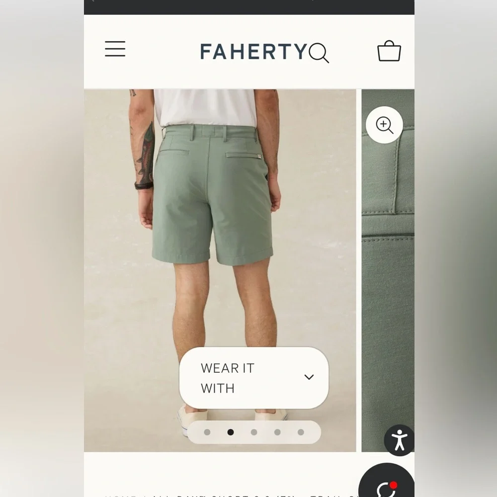 Faherty Olive Cotton-Blend Flat Front Shorts